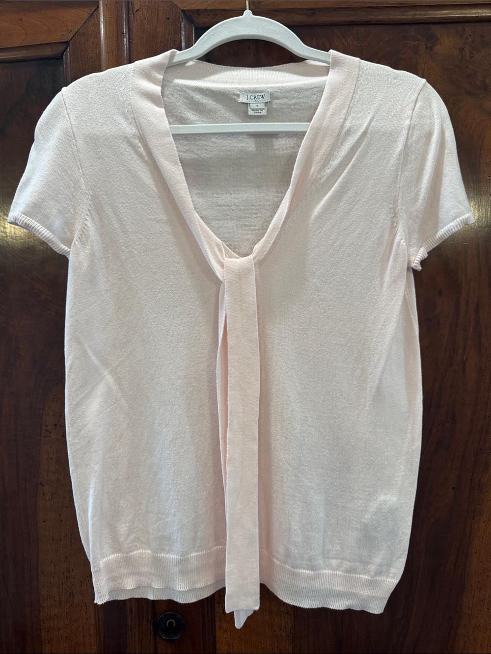 J. Crew Pale Pink Tie-Neck Short Sleeve Top